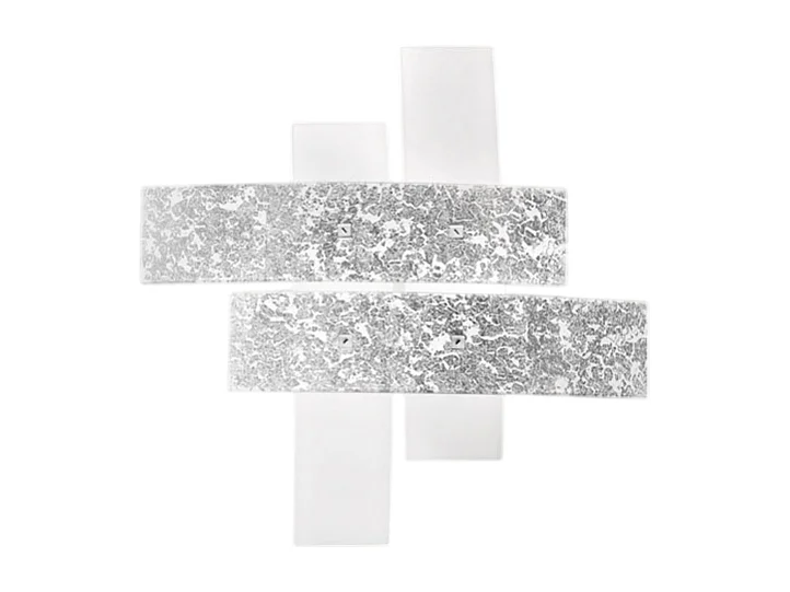 Petit plafonnier Lara verre blanc, feuilles argent, 50x50cm, 2xE27 max 52W, style moderne, ampoules non incluses, IP20