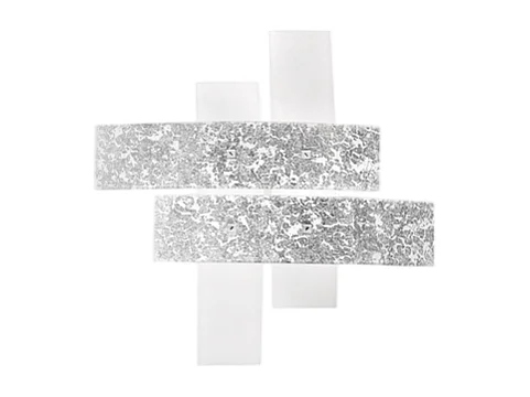 Petit plafonnier Lara verre blanc, feuilles argent, 50x50cm, 2xE27 max 52W, style moderne, ampoules non incluses, IP20