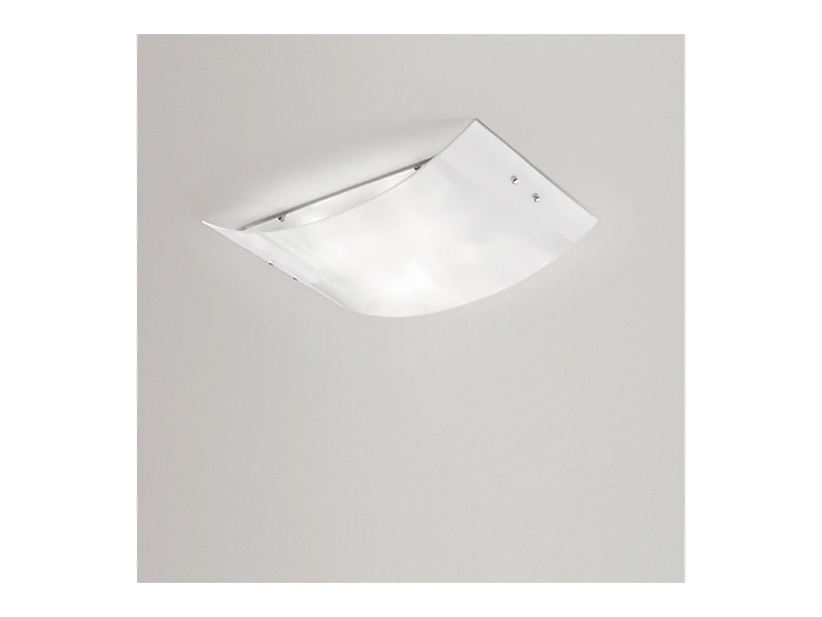 Michela grand plafonnier 45x30cm blanc brillant 2XE27, verre bombé avec base chromée, max 2x52W, plafonnier élégant