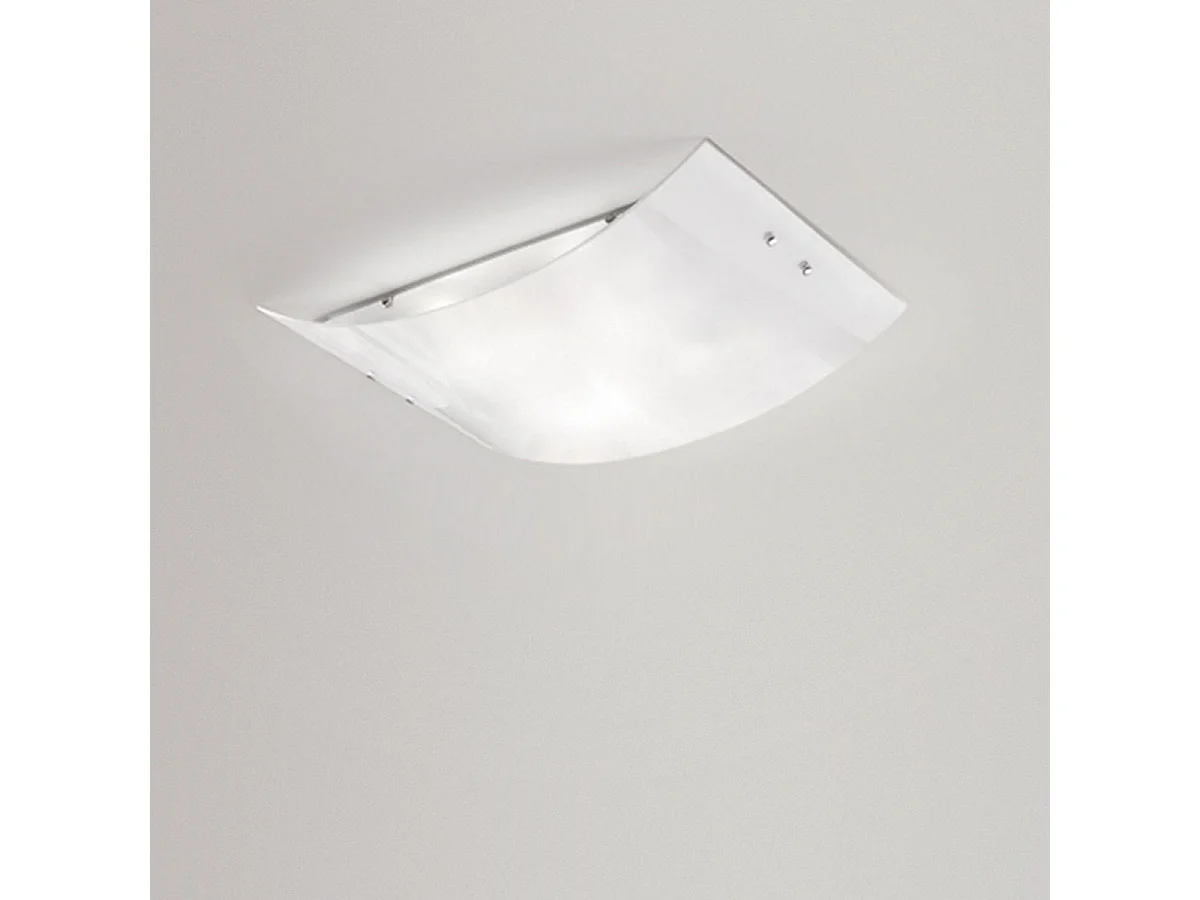 Michela grand plafonnier 45x30cm blanc brillant 2XE27, verre bombé avec base chromée, max 2x52W, plafonnier élégant