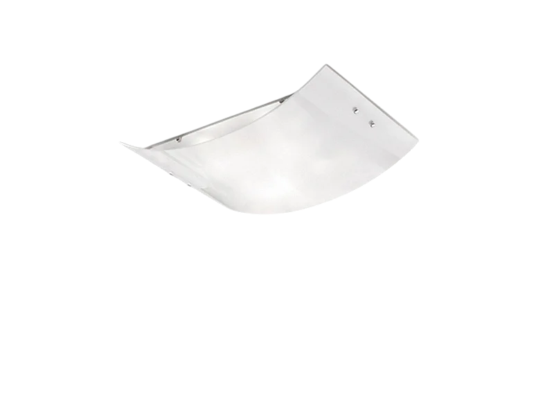 Plafoniera Michela grande 45x30cm bianco lucido 2XE27, vetro curvo con base cromata, IP20, max 2x52W, lampada da soffitto elegante