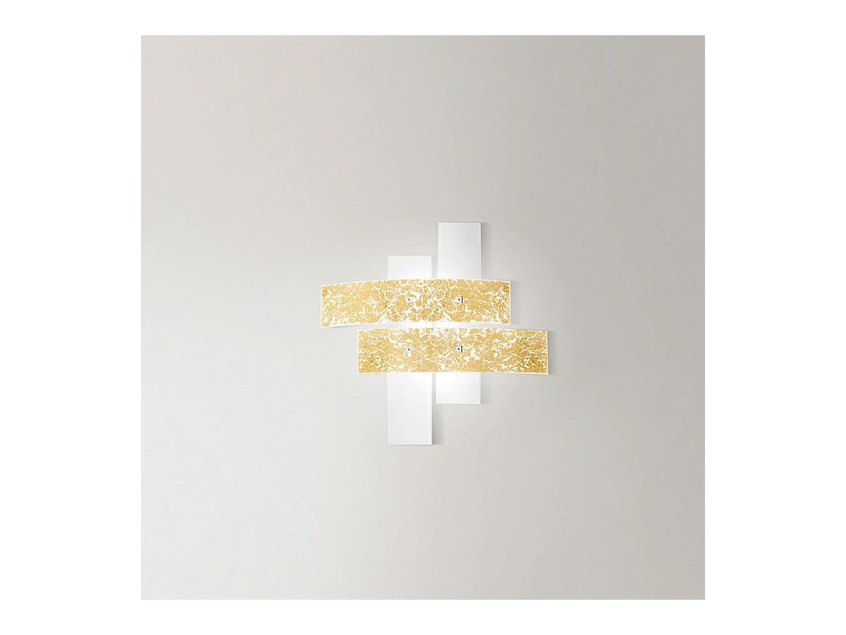 Petit plafonnier Lara verre blanc, feuilles or, 50x50cm, 2xE27 max 52W, design moderne, ampoules non incluses, IP20