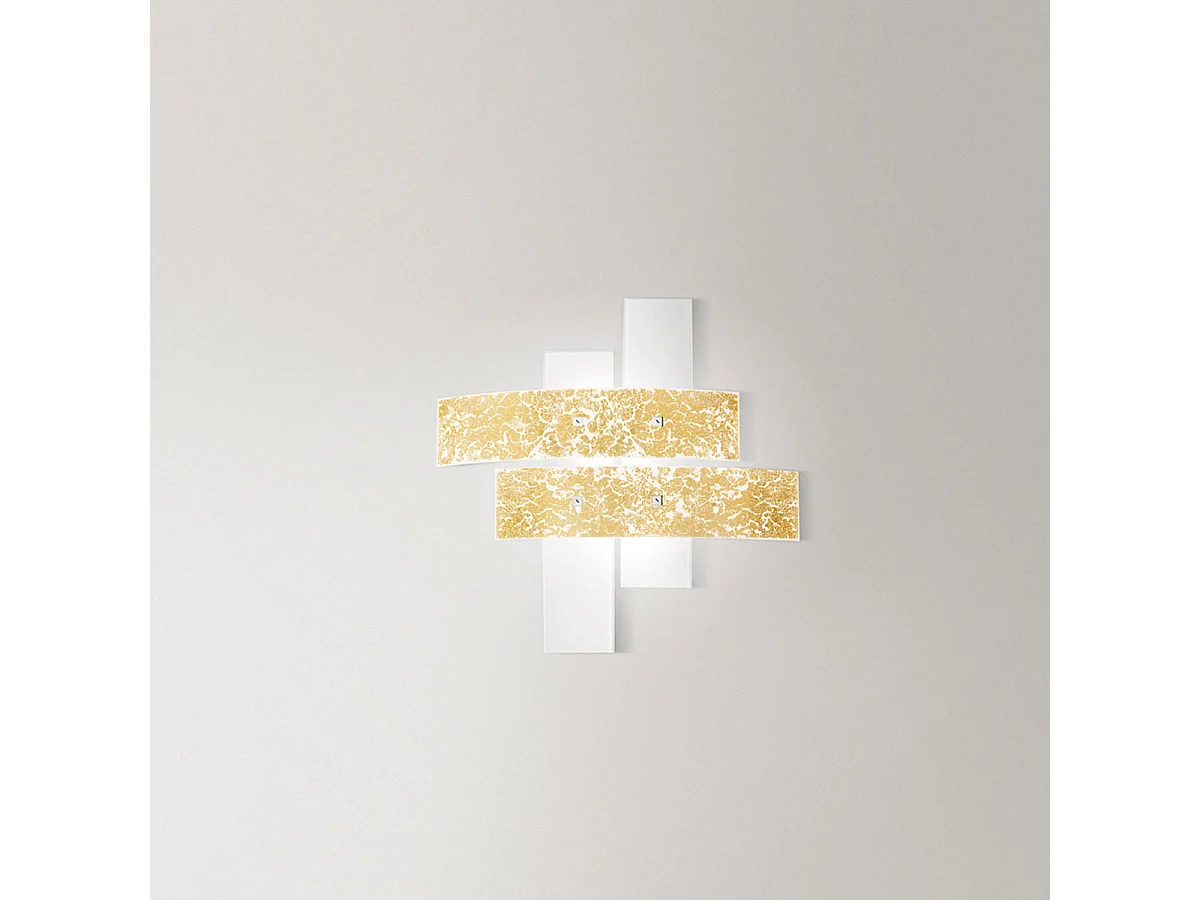 Lille Lara loftlampe i hvidt glas med bladguldsdetaljer, 50x50xm, 2 E27-pærer, IP20, maks. 2x52W, moderne stil, pærer medfølger ikke