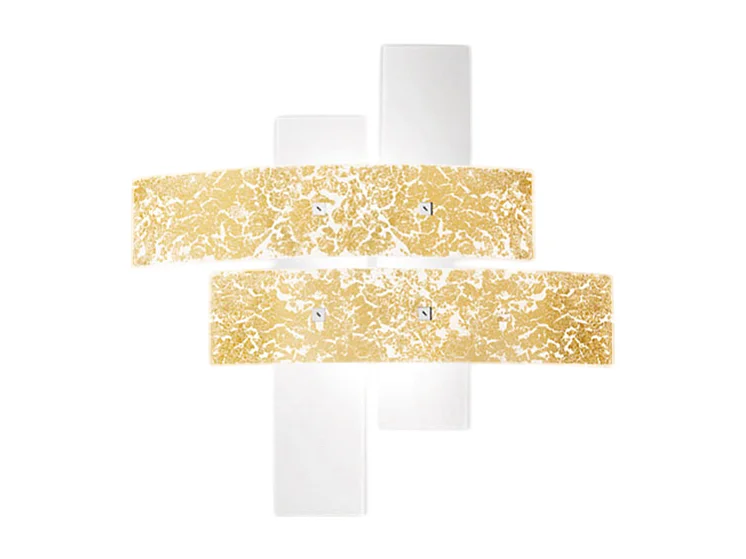 Petit plafonnier Lara verre blanc, feuilles or, 50x50cm, 2xE27 max 52W, design moderne, ampoules non incluses, IP20