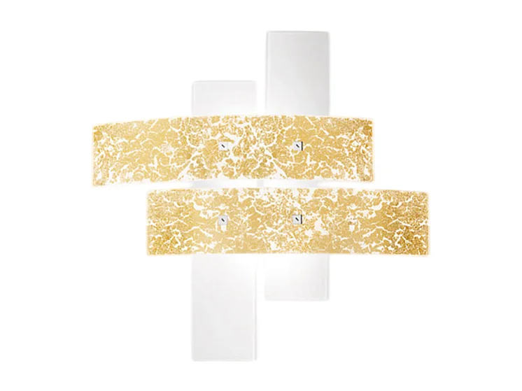 Plafon pequeno Lara em vidro branco com detalhes em folha de ouro 50x50xm, 2 luzes E27, IP20, max 2x52W, estilo moderno, lâmpadas excluídas