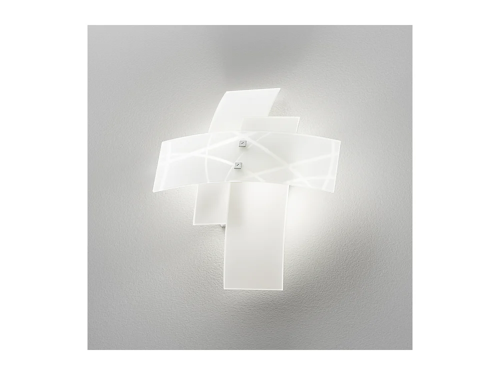 Frida – 2-flammige E14-Wandleuchte aus satiniertem weißem Glas – verchromte Struktur, modernes Kreuzdesign, IP20, max. 2 x 42 W, keine Glühbirnen