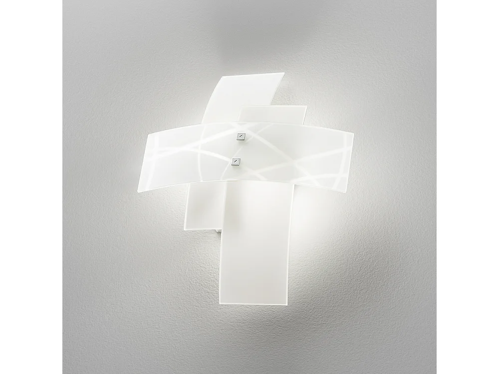 Frida - Applique 2 lumières E14 en verre blanc satiné - Structure chromée, croisé, max 2x42W, sans ampoules