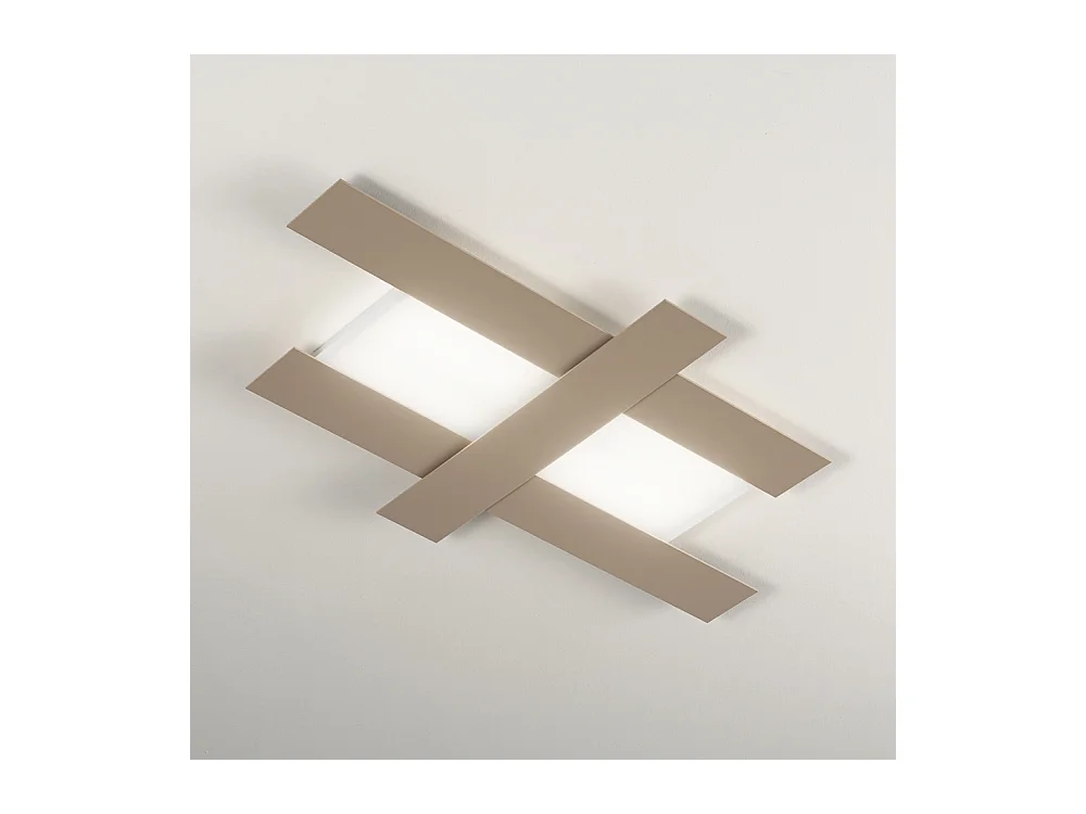 Applique LED 50W gris tourterelle - Structure géométrique en acier, lumière chaude 3000K, 2620lm, largeur 104 cm