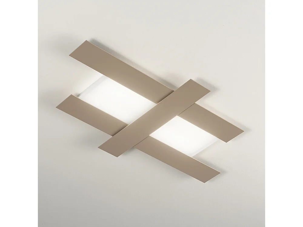 Applique LED 50W gris tourterelle - Structure géométrique en acier, lumière chaude 3000K, 2620lm, largeur 104 cm