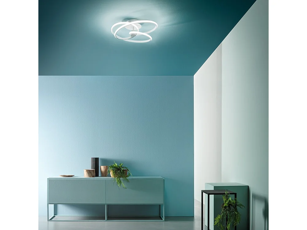 Diva - Nowoczesna lampa sufitowa LED 40W z możliwością ściemniania - Satynowe białe aluminium, ciepłe światło 3000K, 2500lm, dyfuzor silikonowy