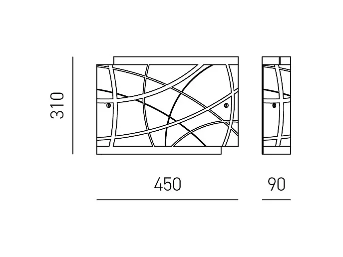 Plafon médio Nereide 45x31cm em vidro acetinado serigrafado branco 2XE27, base cromada, design moderno, IP20, max 2x52W