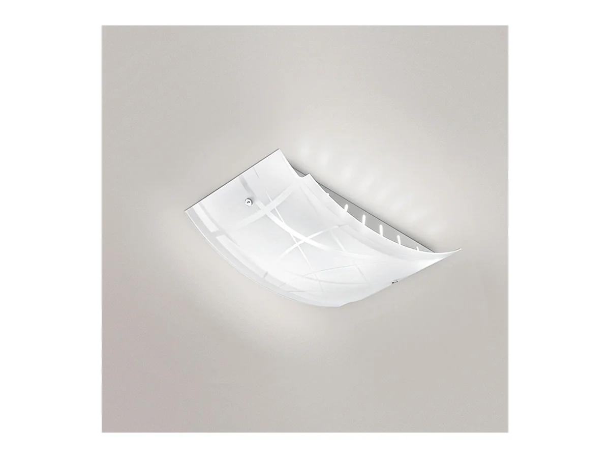 Nereide mittelgroße Deckenleuchte 45x31cm aus weißem Siebdruck-Satinglas 2XE27, verchromter Sockel, modernes Design, IP20, max. 2x52W