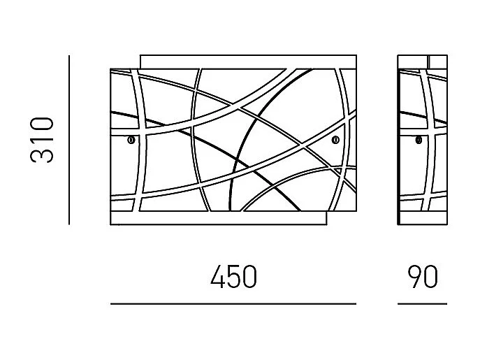 Plafonnier Nereide moyen 45x31cm en verre satiné sérigraphié blanc 2XE27, base chromée, design moderne, max 2x52W