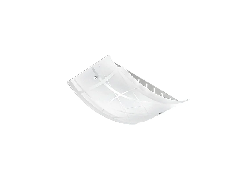 Plafon médio Nereide 45x31cm em vidro acetinado serigrafado branco 2XE27, base cromada, design moderno, IP20, max 2x52W