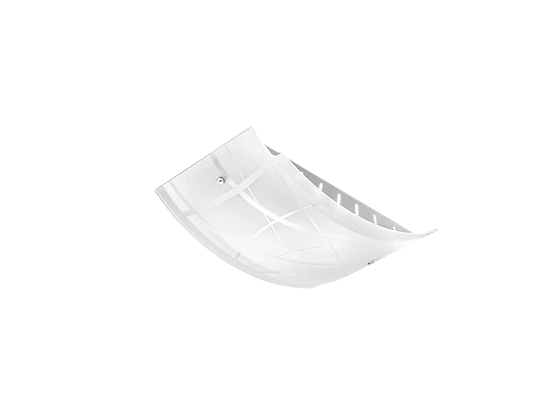 Plafon médio Nereide 45x31cm em vidro acetinado serigrafado branco 2XE27, base cromada, design moderno, IP20, max 2x52W