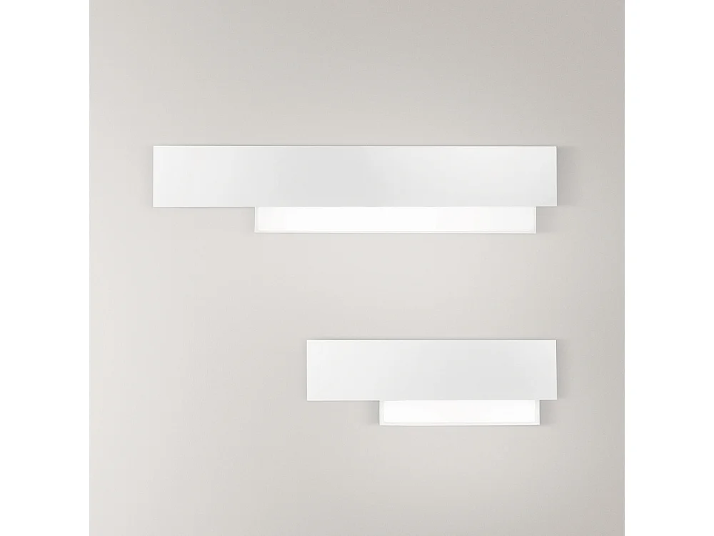 Doha - Applique LED moderne 15W - Aluminium blanc, lumière chaude 3000K, 1270lm, diffuseur bi-satin, l.40x13,5cm