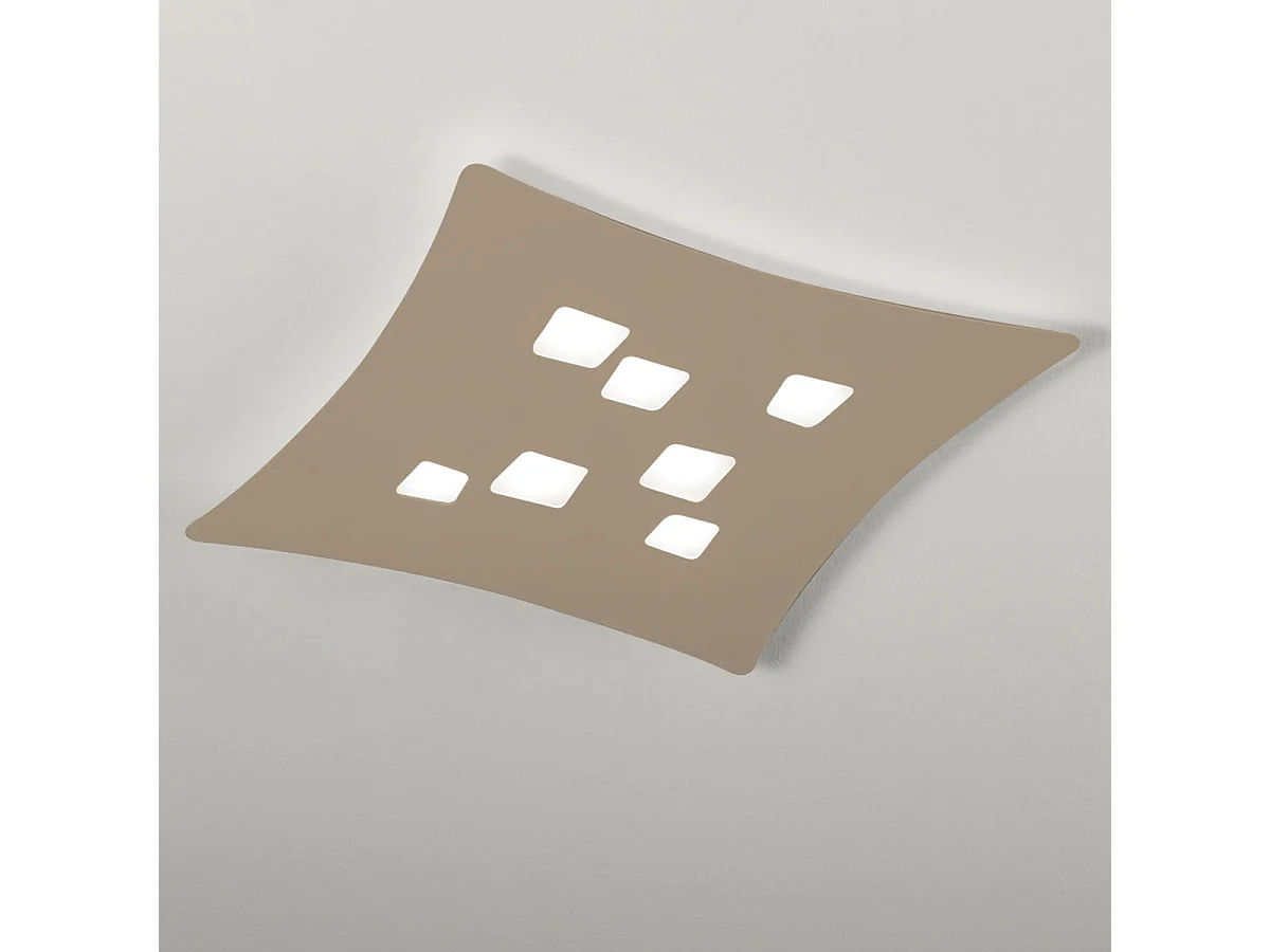 Plafonnier Isotta 7 lumières GX53 tourterelle – métal incurvé 62x69cm, style géométrique, max 7x8W, ampoules exclues