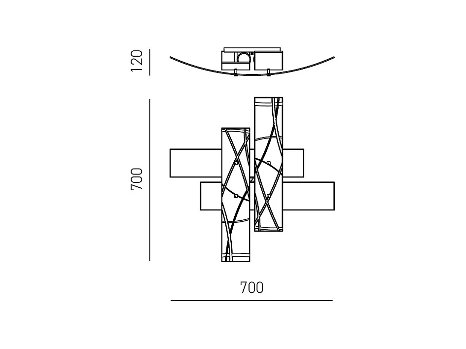 Frida - Applique 2 lumières E27 en verre blanc satiné - Cadre chromé, max 2x70W, ampoules exclues, largeur 70cm