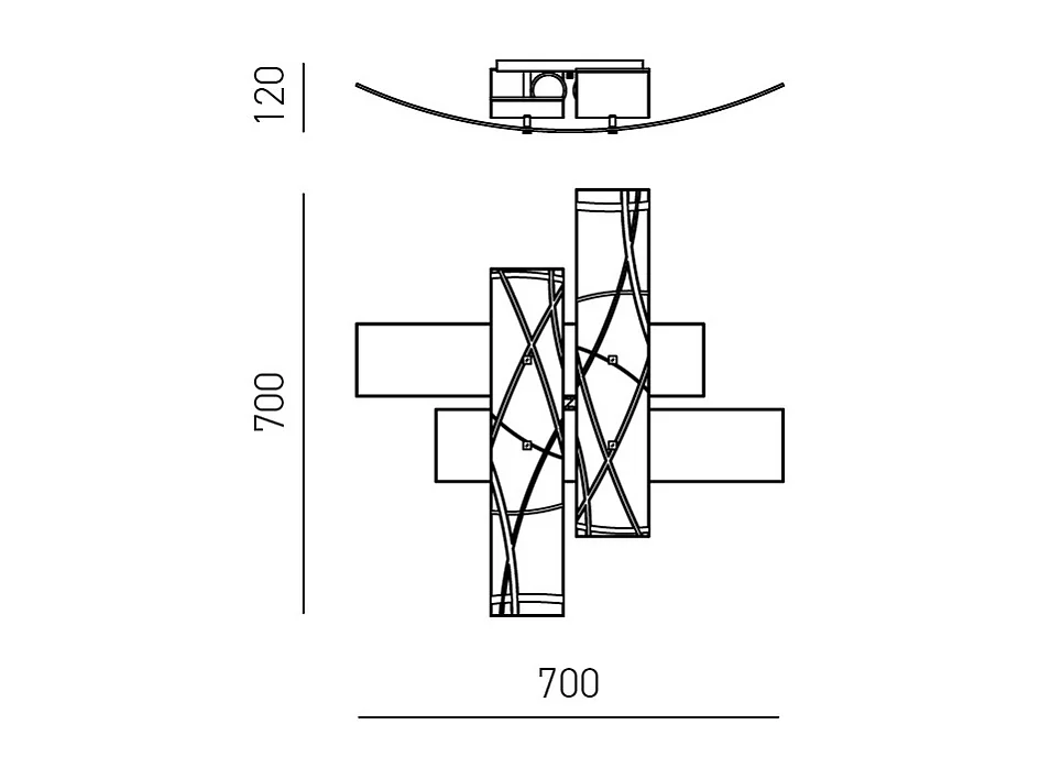 Frida - Applique 2 lumières E27 en verre blanc satiné - Cadre chromé, max 2x70W, ampoules exclues, largeur 70cm