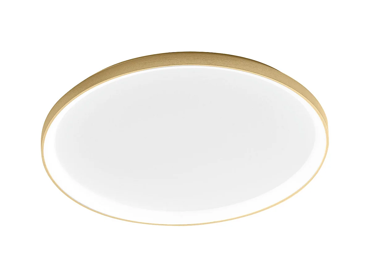 Krizia – Plafonnier LED 80W dimmable, 5800lm, 3000K, diffuseur opale, aluminium or brossé, Ø70 cm, style moderne, IP20