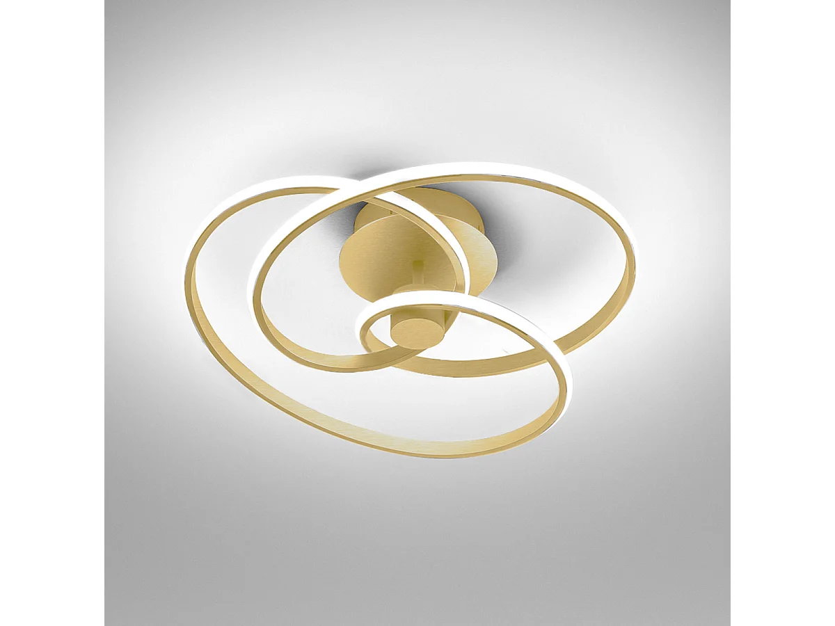 Diva - Plafonnier LED 40W dimmable - Aluminium doré brossé, lumière chaude 3000K, 2500lm, diffuseur en silicone