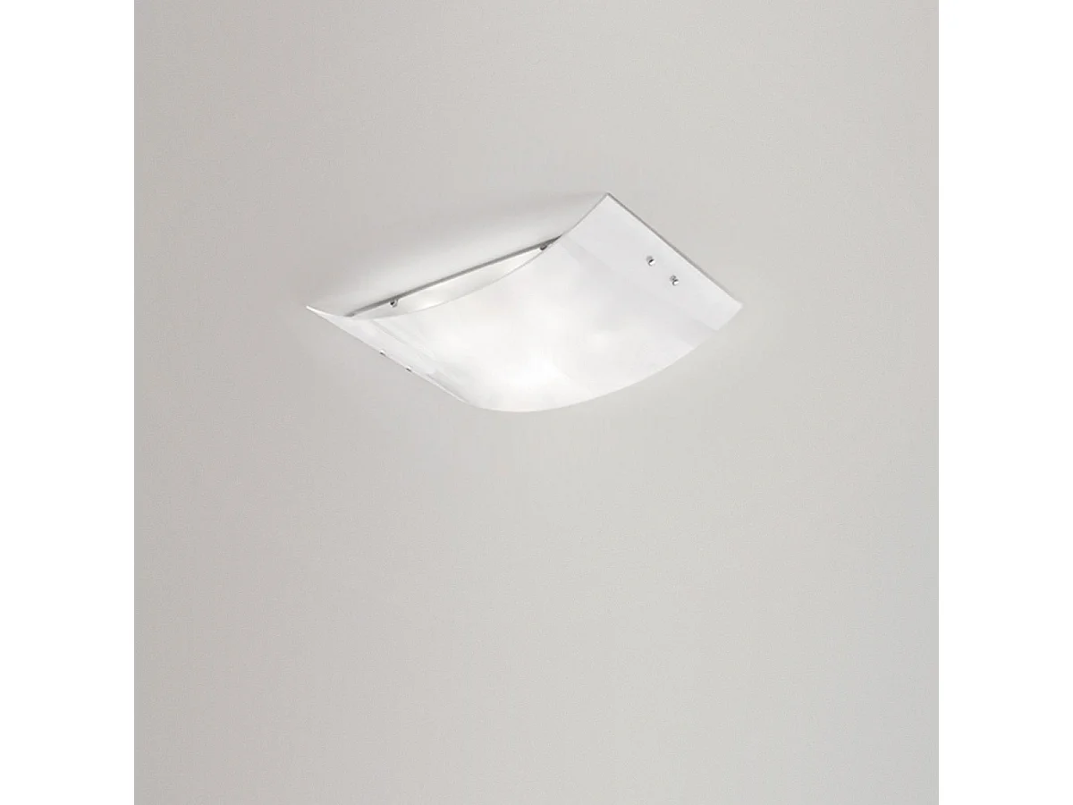 Petit plafonnier Michela 32x21cm blanc brillant 2XE27, verre bombé avec base chromée, max 2x42W, plafonnier élégant