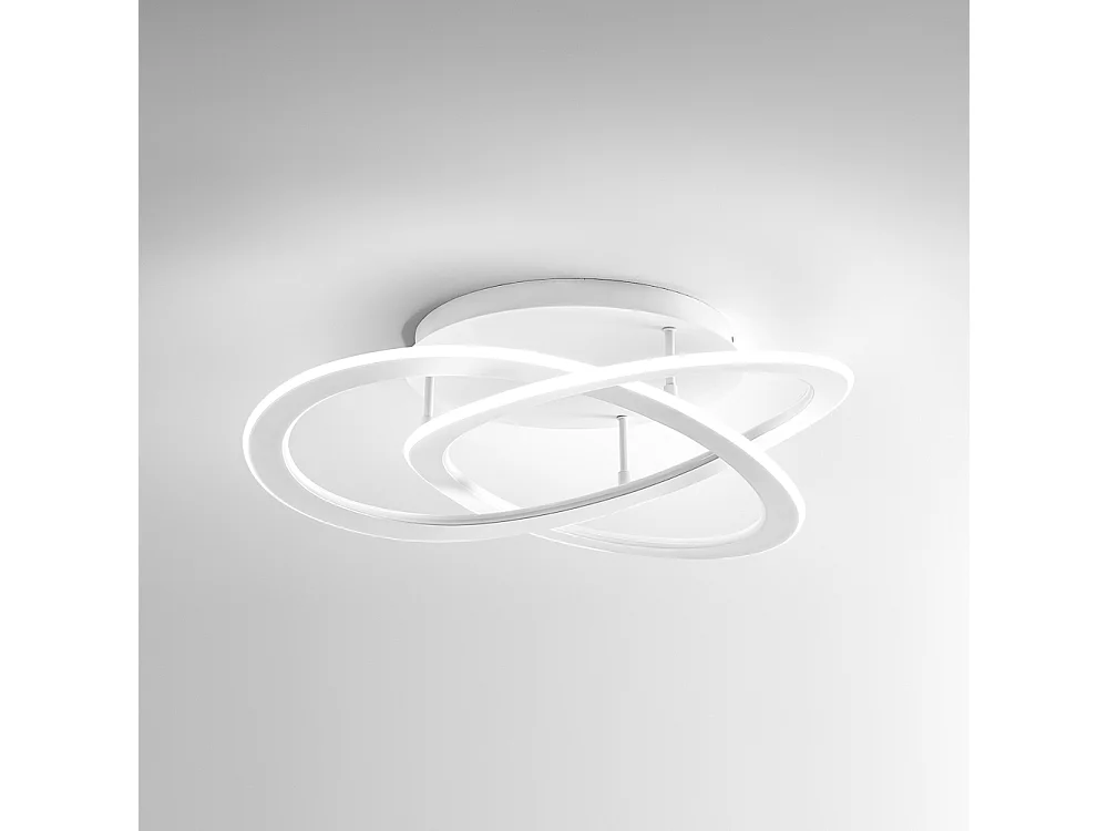 Plafonnier LED moderne Yara 30W dimmable lumière chaude 4000K, design anneau en aluminium blanc 50x17cm, 1300lm, LED intégrée IP20
