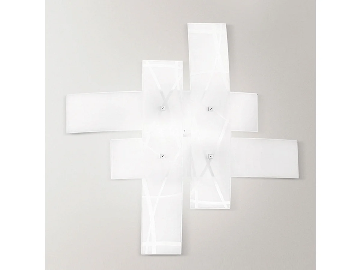 Frida - Applique 4 lumières E27 en verre blanc satiné - Cadre chromé, max 4x52W, ampoules exclues, largeur 91cm
