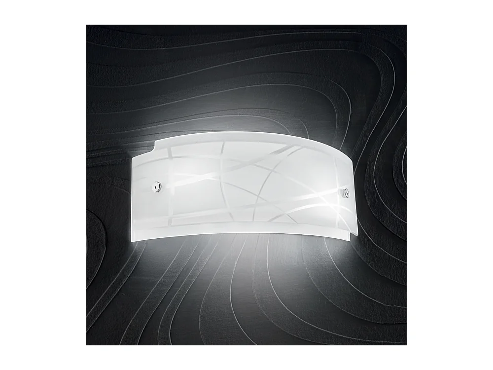 Applique Nereide 35x14cm en verre satiné sérigraphié blanc 2XE14, applique moderne avec socle chromé, max 2x28W