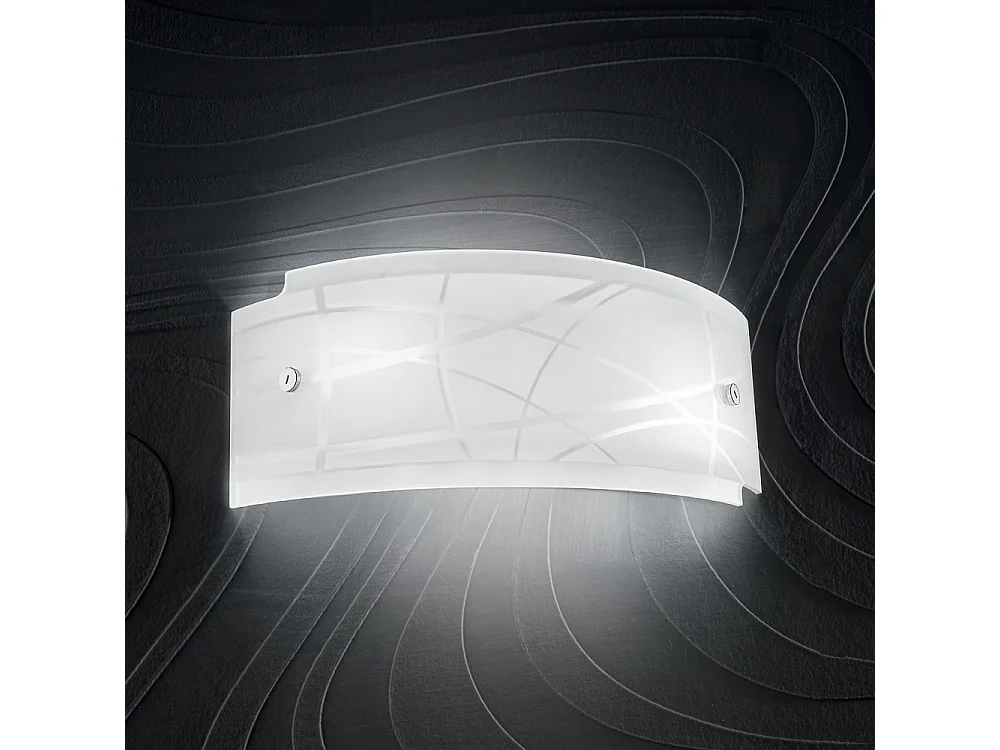 Applique Nereide 35x14cm en verre satiné sérigraphié blanc 2XE14, applique moderne avec socle chromé, max 2x28W