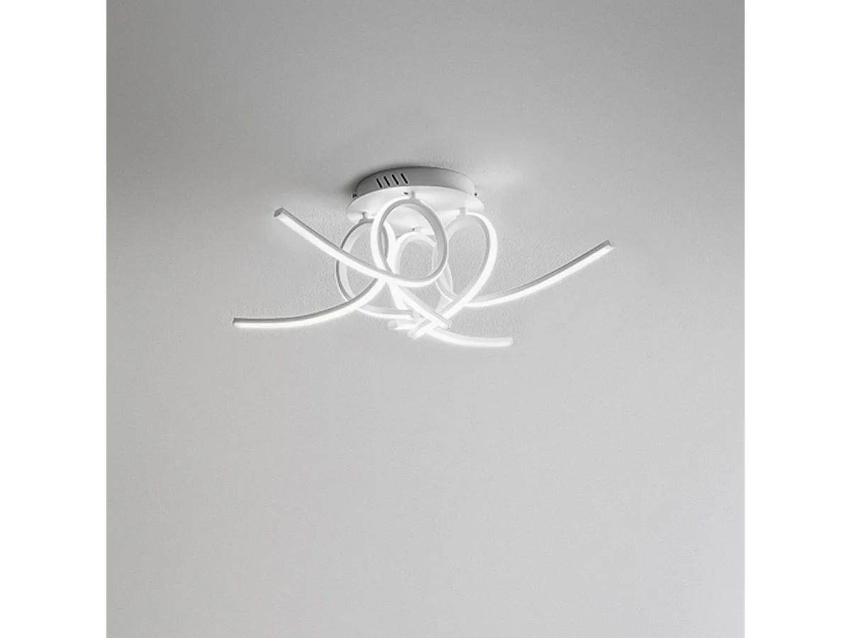 Plafon LED moderno Tosca P4 60W 3200lm luz quente 3000K, design escultural, alumínio branco acetinado, IP20, difusor opala