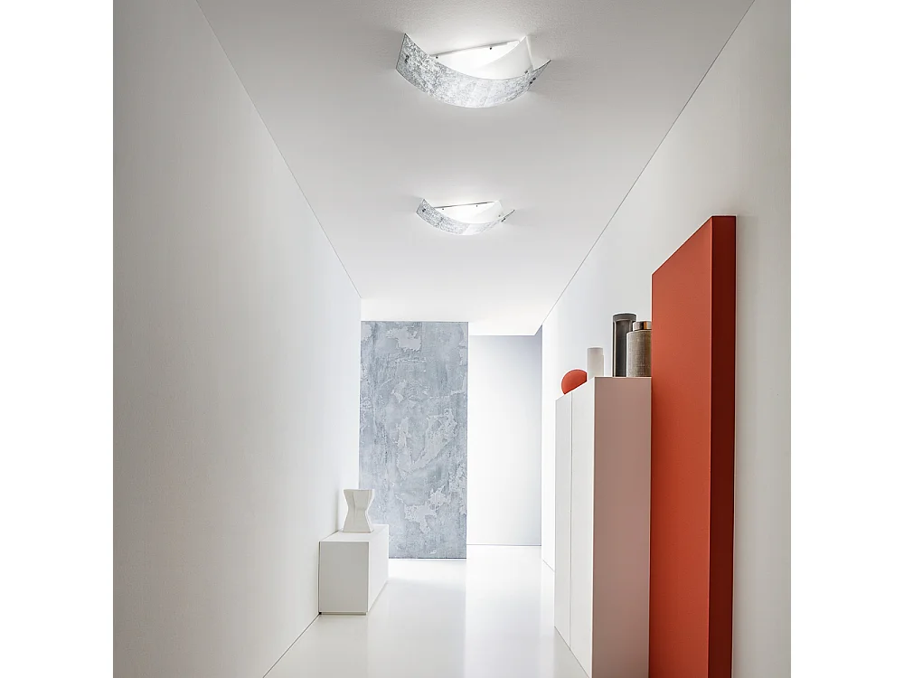 Camilla - Silver ceiling lamp 3XE14 max 3X28W IP20 - Modern wall light with silver glass diffuser and white frame 43x30cm