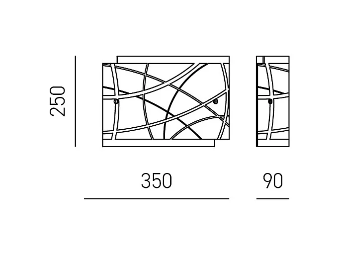 Petit plafonnier Nereide 35x25cm en verre satiné sérigraphié blanc 2XE27, base chromée, design moderne, max 2x42W
