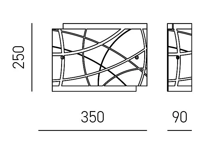 Petit plafonnier Nereide 35x25cm en verre satiné sérigraphié blanc 2XE27, base chromée, design moderne, max 2x42W