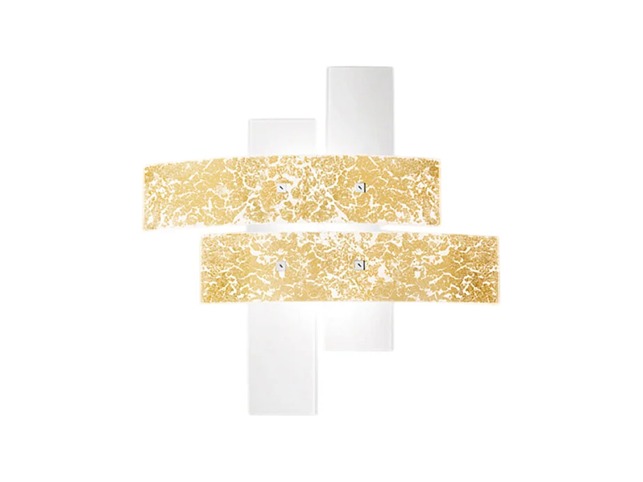 Petit plafonnier Lara verre blanc, détails or, 70x70cm, 2xE27 max 70W, style moderne, ampoules non incluses, IP20