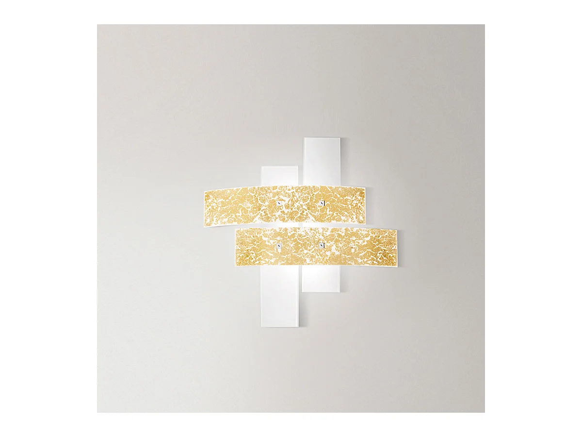 Petit plafonnier Lara verre blanc, détails or, 70x70cm, 2xE27 max 70W, style moderne, ampoules non incluses, IP20