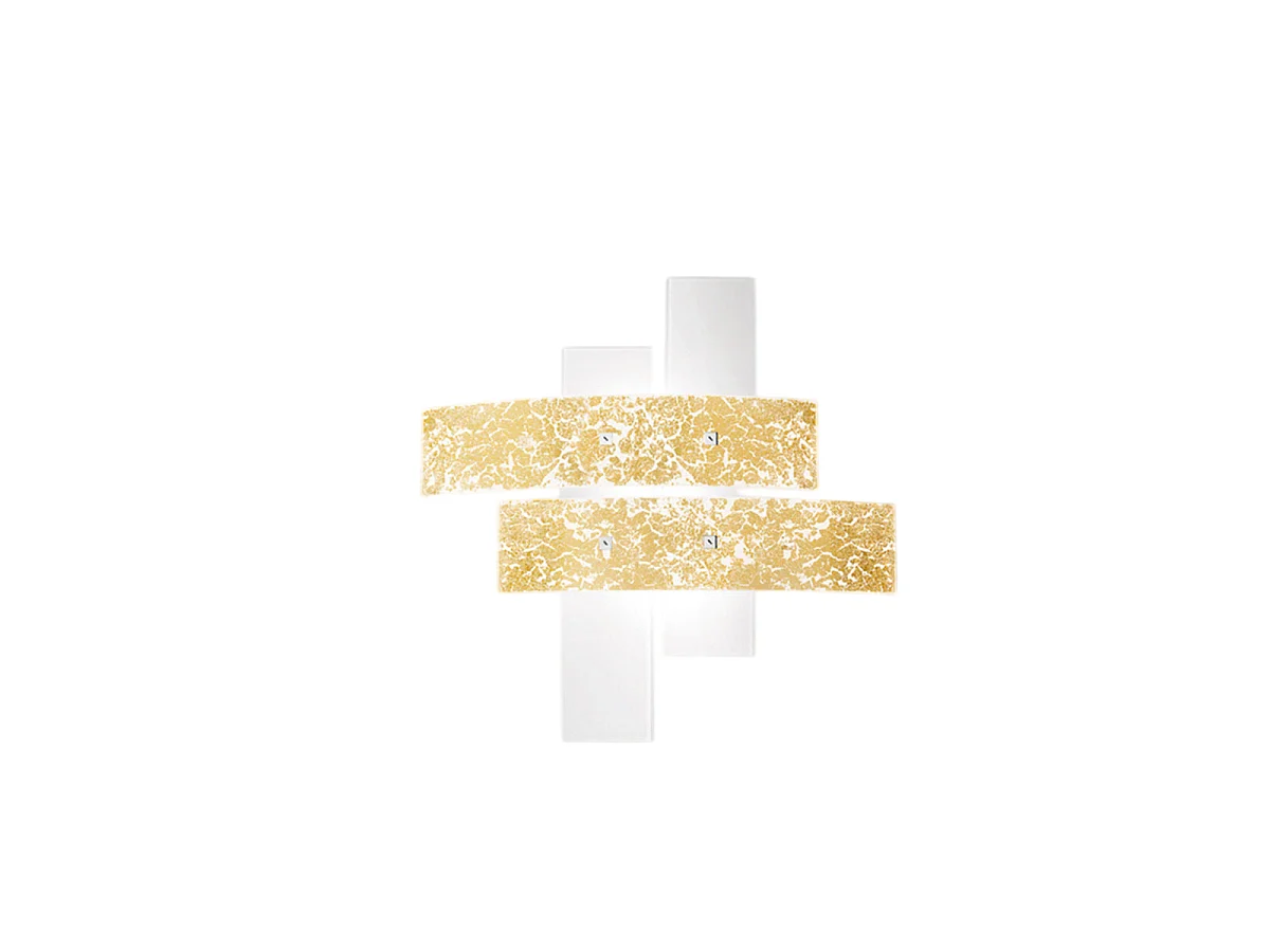 Luminária de teto pequena Lara em vidro branco com detalhes em folha de ouro, 70x70cm, 2 luzes E27, IP20, máx. 2x70W, estilo moderno, lâmpadas não incluídas