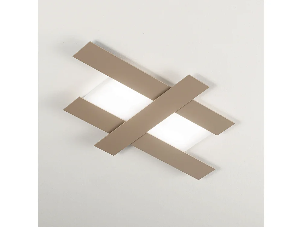 Applique LED 40W gris tourterelle - Structure géométrique en acier, lumière chaude 3000K, 2620lm, largeur 84 cm