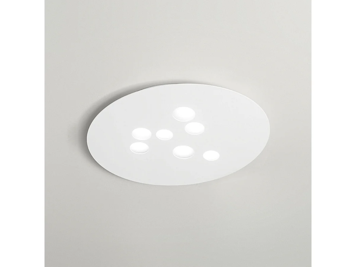 Plafonnier Luna en métal blanc 72,5x60cm, 7 lumières GX53 max 7x8W, design rond moderne, ampoules non incluses
