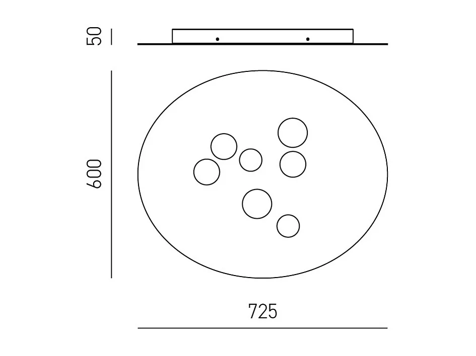 Plafonnier Luna en métal blanc 72,5x60cm, 7 lumières GX53 max 7x8W, design rond moderne, ampoules non incluses