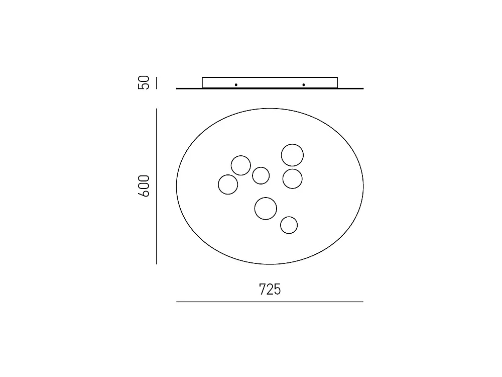 Plafonnier Luna en métal blanc 72,5x60cm, 7 lumières GX53 max 7x8W, design rond moderne, ampoules non incluses