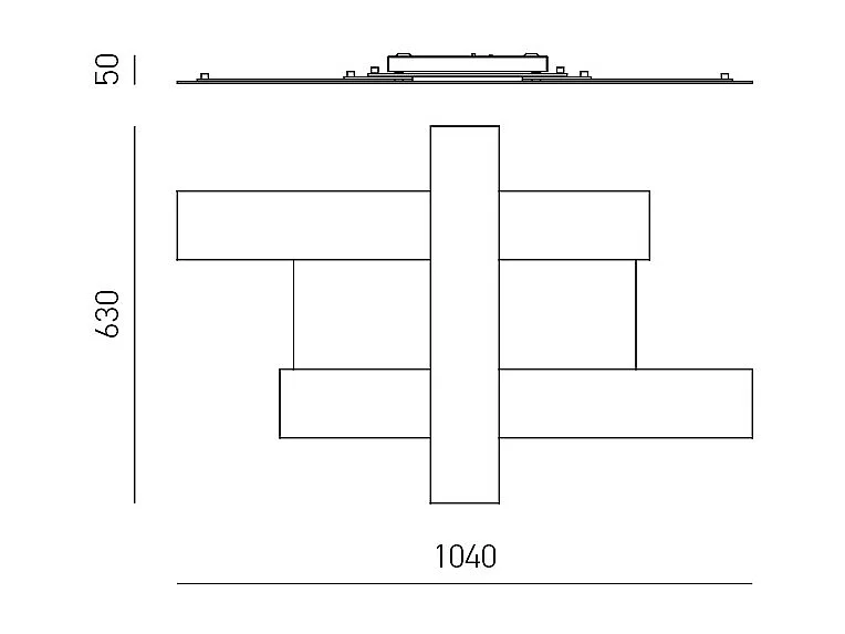 Applique murale LED noire 50W - Structure géométrique en acier, lumière chaude 3000K, 2620lm, largeur 104 cm
