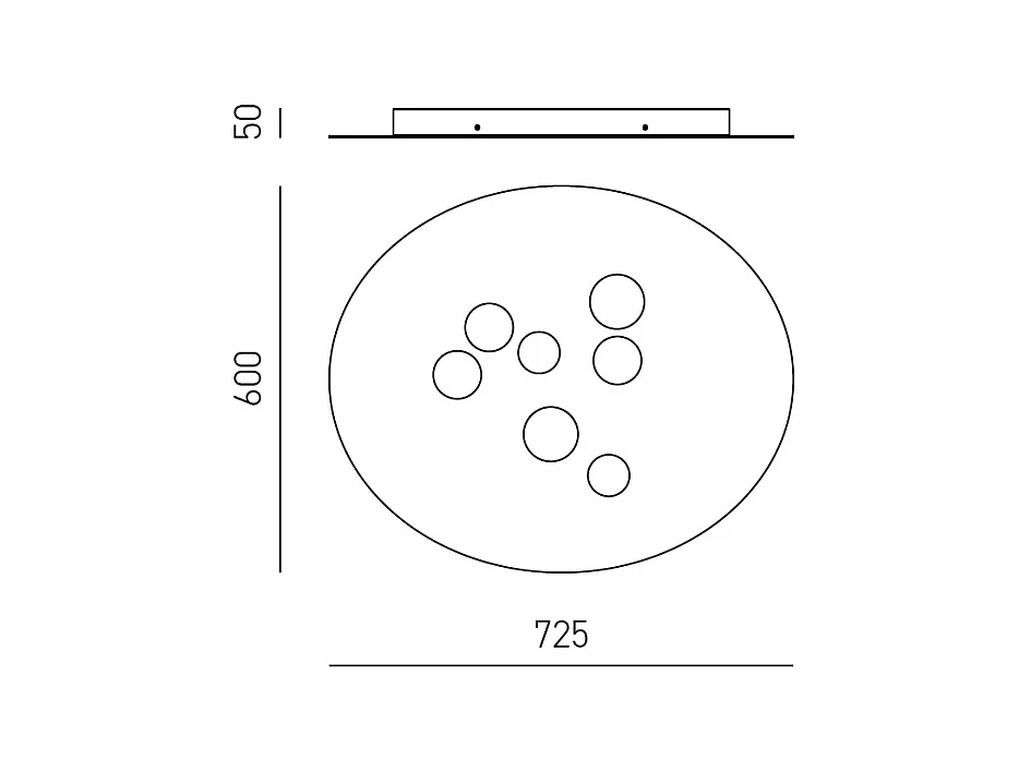 Plafoniera Luna in metallo tortora 72,5x60cm, 7 luci GX53 max 7x8W, IP20, design moderno rotondo, lampadine escluse