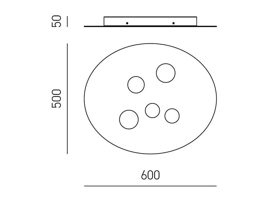 Plafonnier Luna en métal blanc 60x50cm, 5 lumières GX53 max 5x8W, design rond moderne, ampoules non incluses