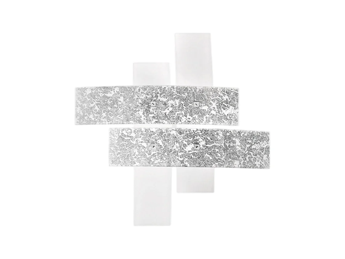 Grand plafonnier Lara verre blanc, détails argent, 91x91cm, 4xE27 max 52W, style moderne, ampoules non incluses, IP20