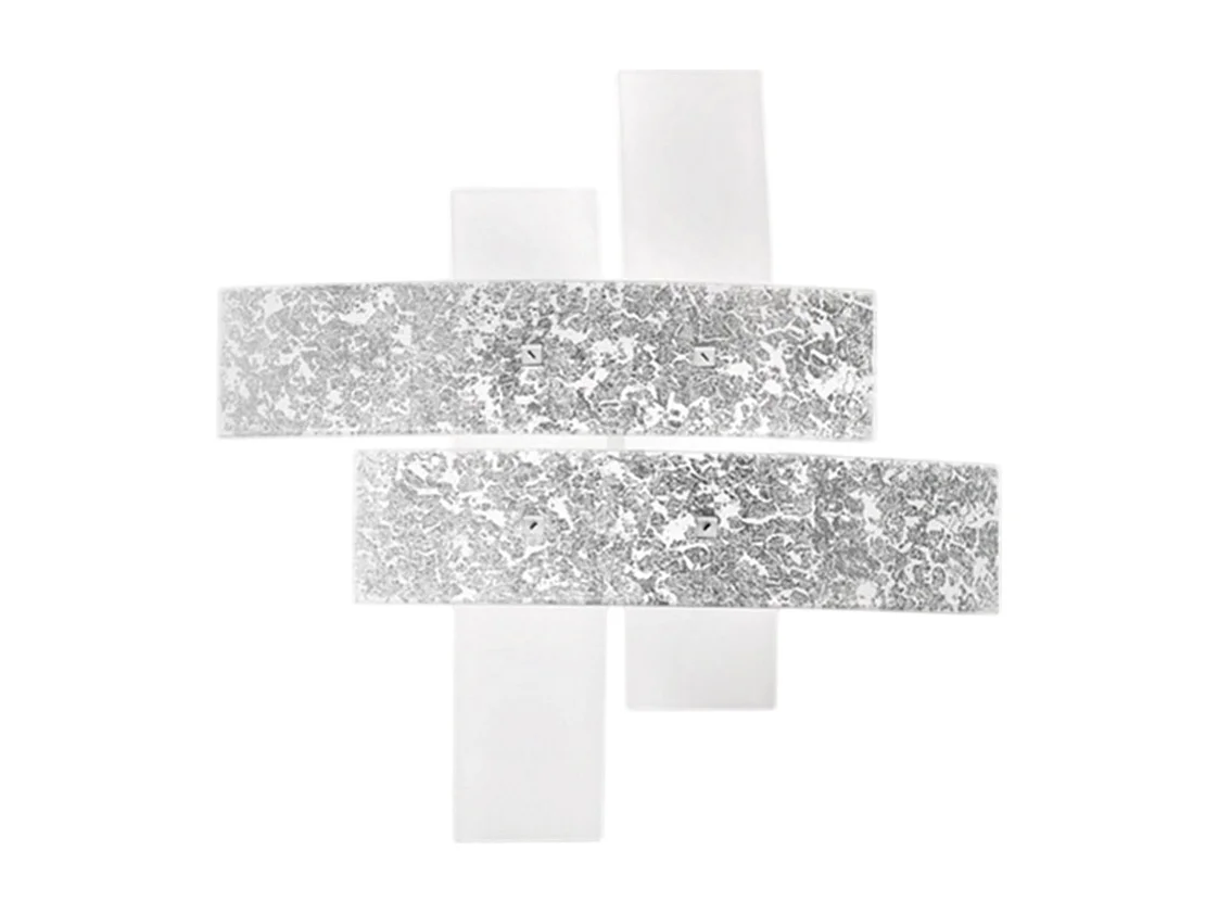 Grand plafonnier Lara verre blanc, détails argent, 91x91cm, 4xE27 max 52W, style moderne, ampoules non incluses, IP20