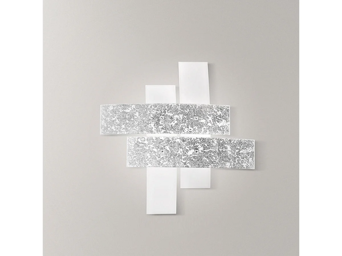 Grand plafonnier Lara verre blanc, détails argent, 91x91cm, 4xE27 max 52W, style moderne, ampoules non incluses, IP20