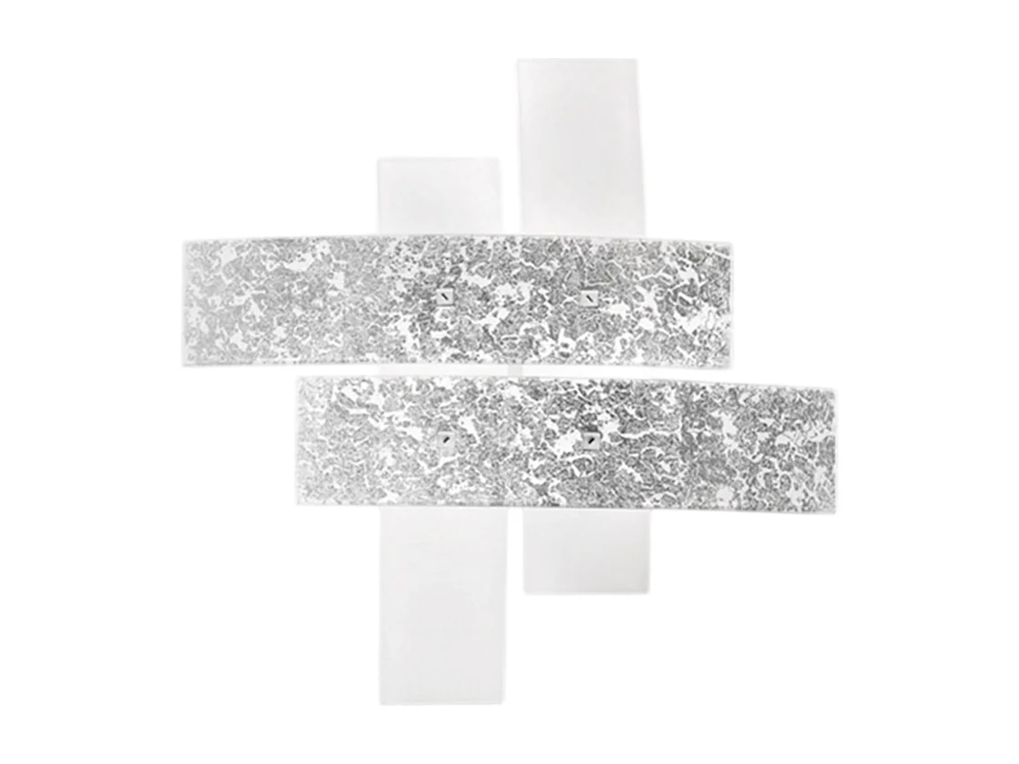 Grand plafonnier Lara verre blanc, détails argent, 91x91cm, 4xE27 max 52W, style moderne, ampoules non incluses, IP20