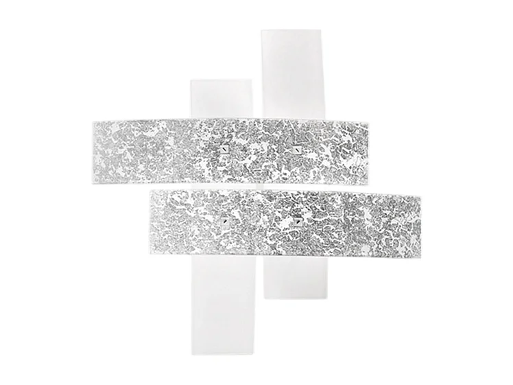 Grand plafonnier Lara verre blanc, détails argent, 91x91cm, 4xE27 max 52W, style moderne, ampoules non incluses, IP20