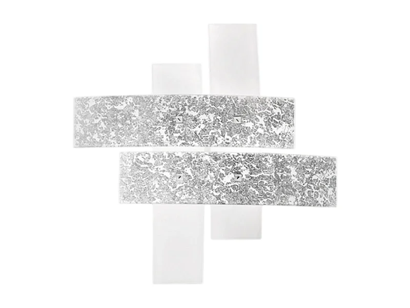 Grand plafonnier Lara verre blanc, détails argent, 91x91cm, 4xE27 max 52W, style moderne, ampoules non incluses, IP20